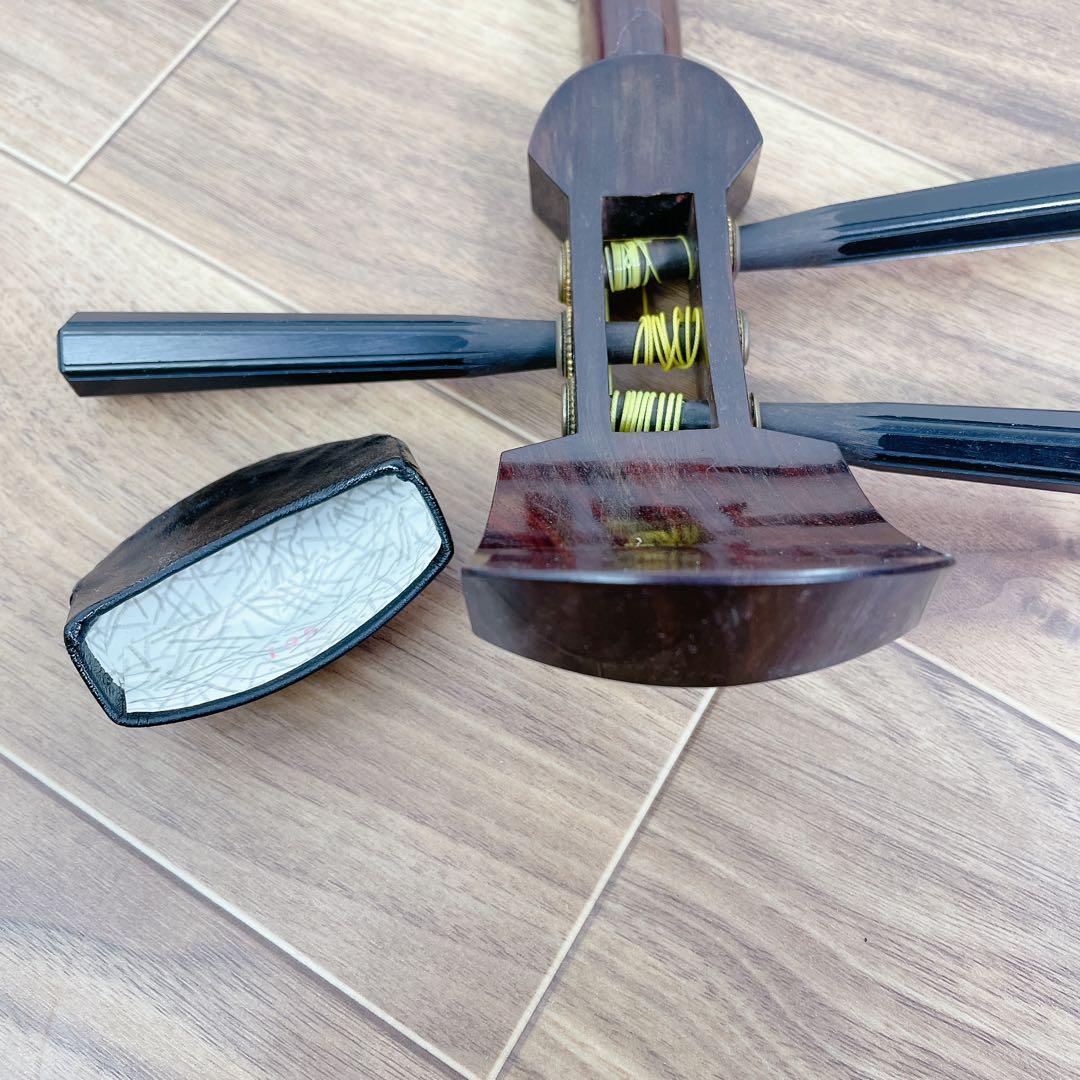 三味線 紫檀 丸打胴 細棹 一本溝 合成皮