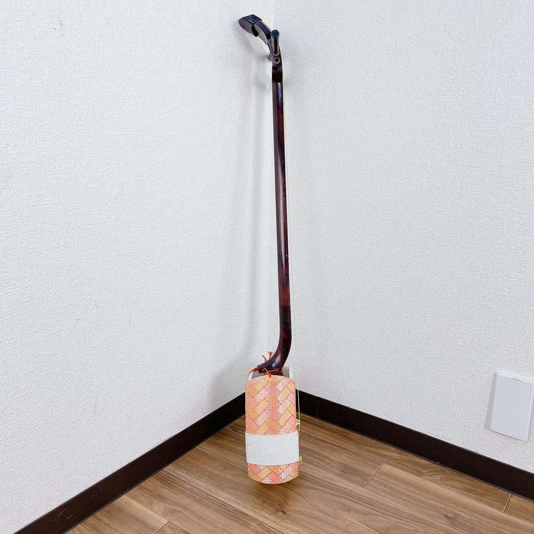 三味線 紫檀 丸打胴 細棹 一本溝 合成皮