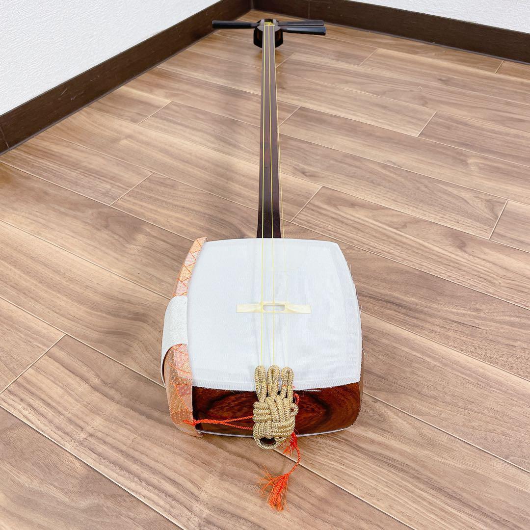 三味線 紫檀 丸打胴 細棹 一本溝 合成皮