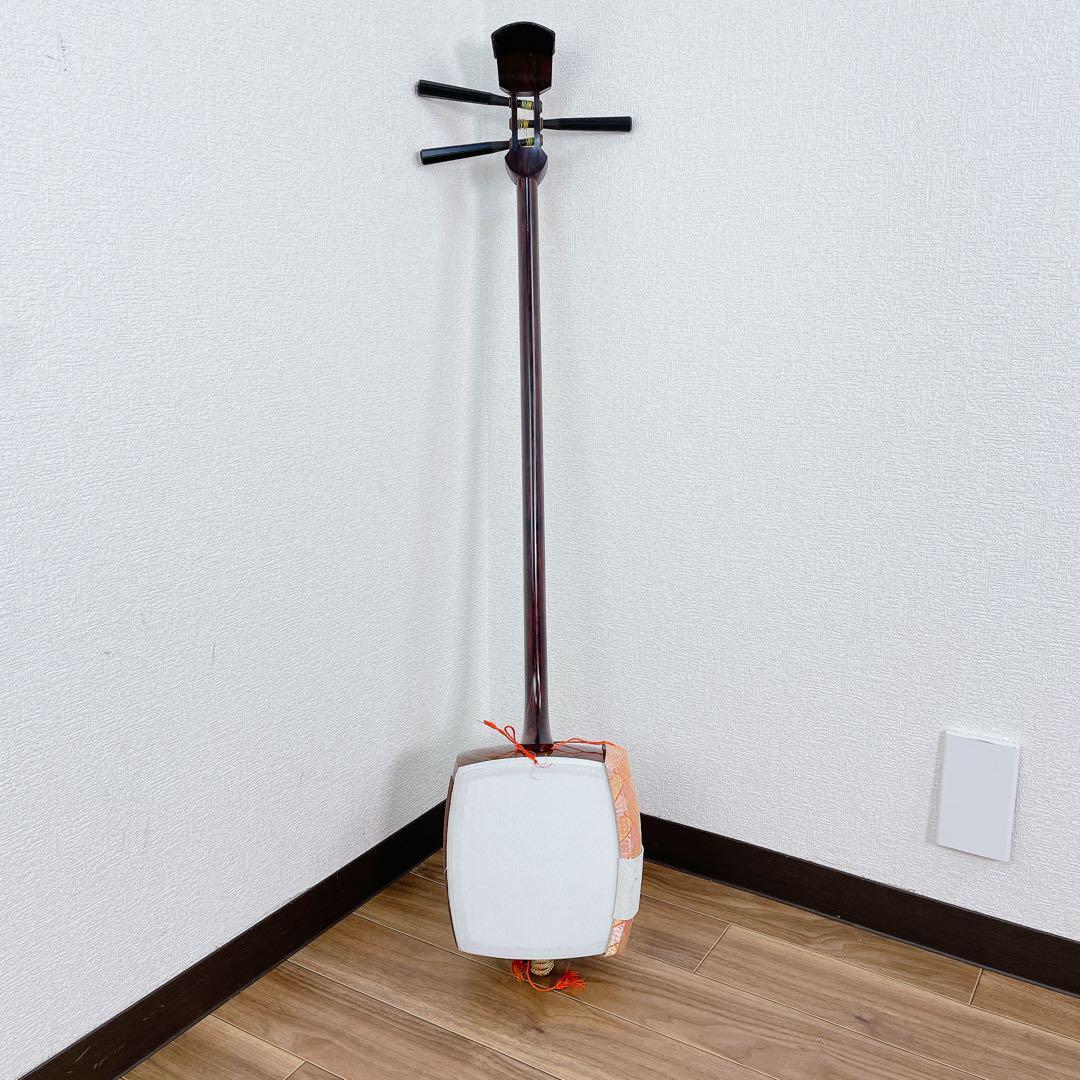 三味線 紫檀 丸打胴 細棹 一本溝 合成皮