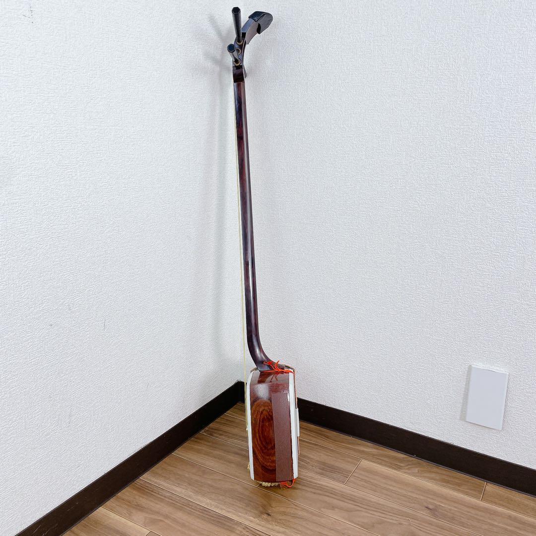 三味線 紫檀 丸打胴 細棹 一本溝 合成皮