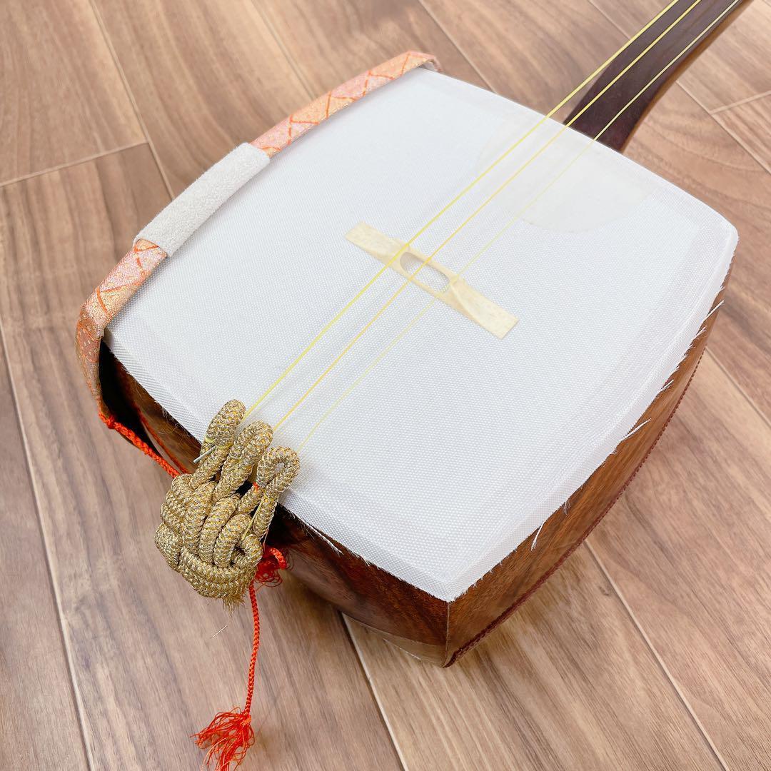 三味線 紫檀 丸打胴 細棹 一本溝 合成皮