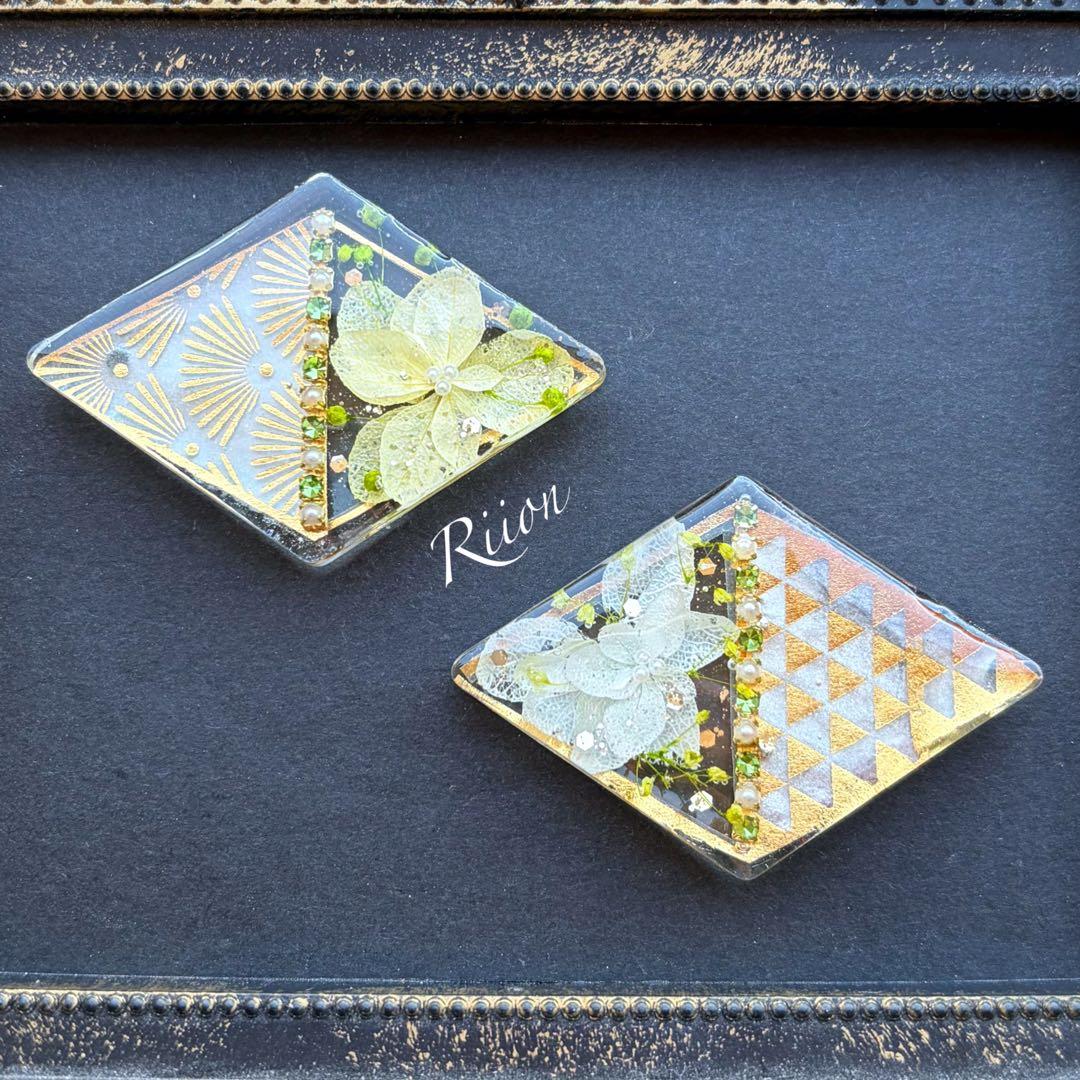 no.1086✨‪ꫛꫀꪝ和テイストドライフラワーレジンヘアゴム✨イエロー