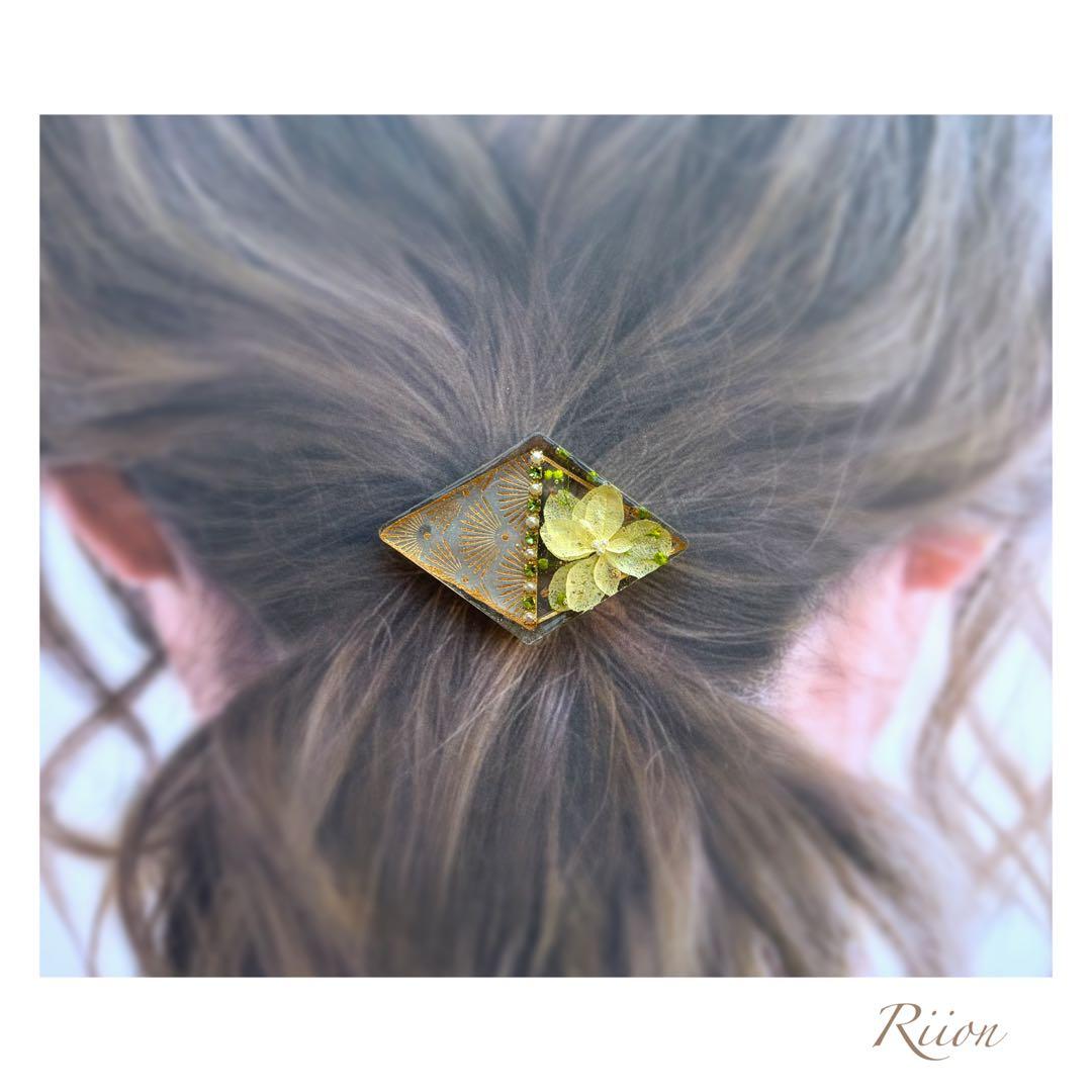 no.1086✨‪ꫛꫀꪝ和テイストドライフラワーレジンヘアゴム✨イエロー