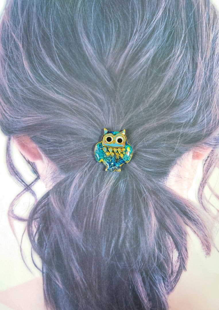 レジン　猫　フクロウ　ヘアゴム　ブローチ　ポニーフック　No.297