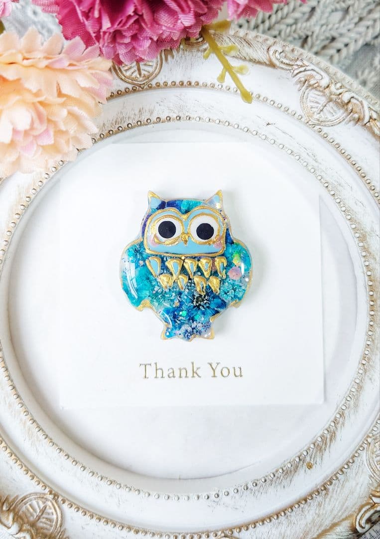 レジン　猫　フクロウ　ヘアゴム　ブローチ　ポニーフック　No.297