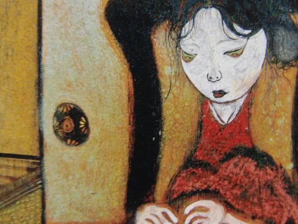 靉光、編み物をする女、希少な額装用画集より、美品、新品額装付