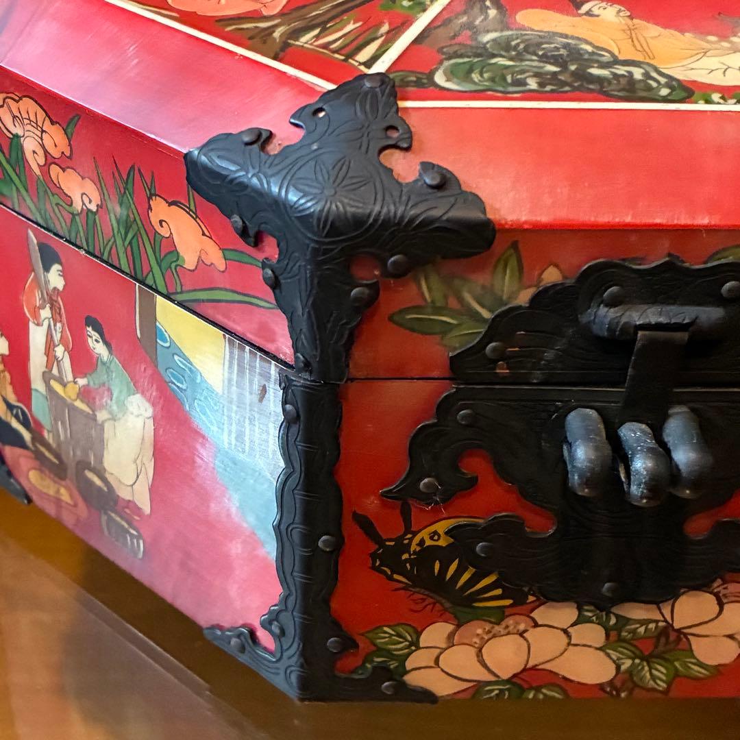 ヴィンテージ 中国 宝石箱 ジュエリーボックス 八角形 レア 赤 - メルカリ