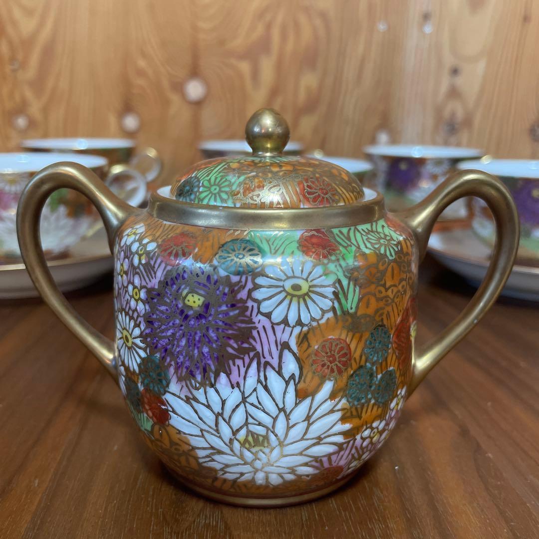 九谷焼 九谷祥隆 花詰 ティーカップ＆ソーサー 6客セット シュガー