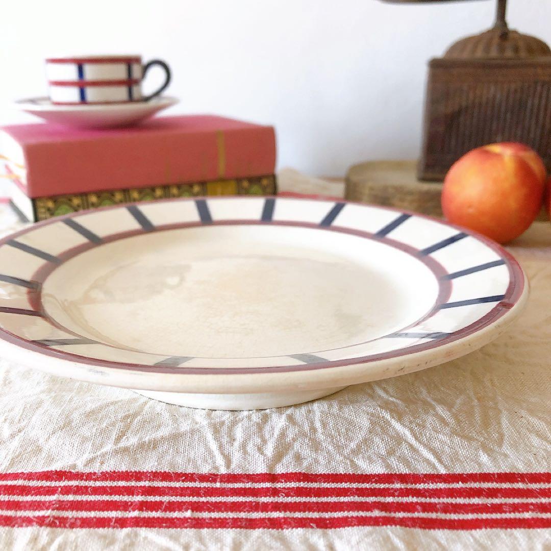 HBCMベアン バスク柄 コンポート皿 ケーキスタンドフランスアンティーク食器