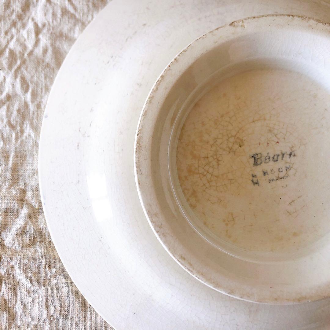 HBCMベアン バスク柄 コンポート皿 ケーキスタンドフランスアンティーク食器