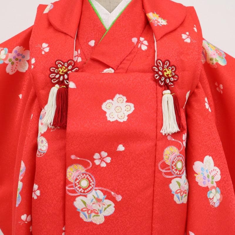 あっちゃん　七五三6点セット　被布　着物　襦袢　草履　巾着　赤 9RR21