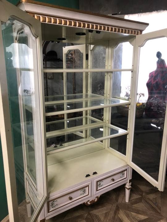 期間限定お値下げ 引き取り限定 ガラスキャビネット ロココ調 アンティーク白家具