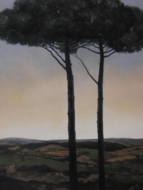 久野和洋、【地の風景（二本の木）】、希少な画集画、新品高級額・額装付