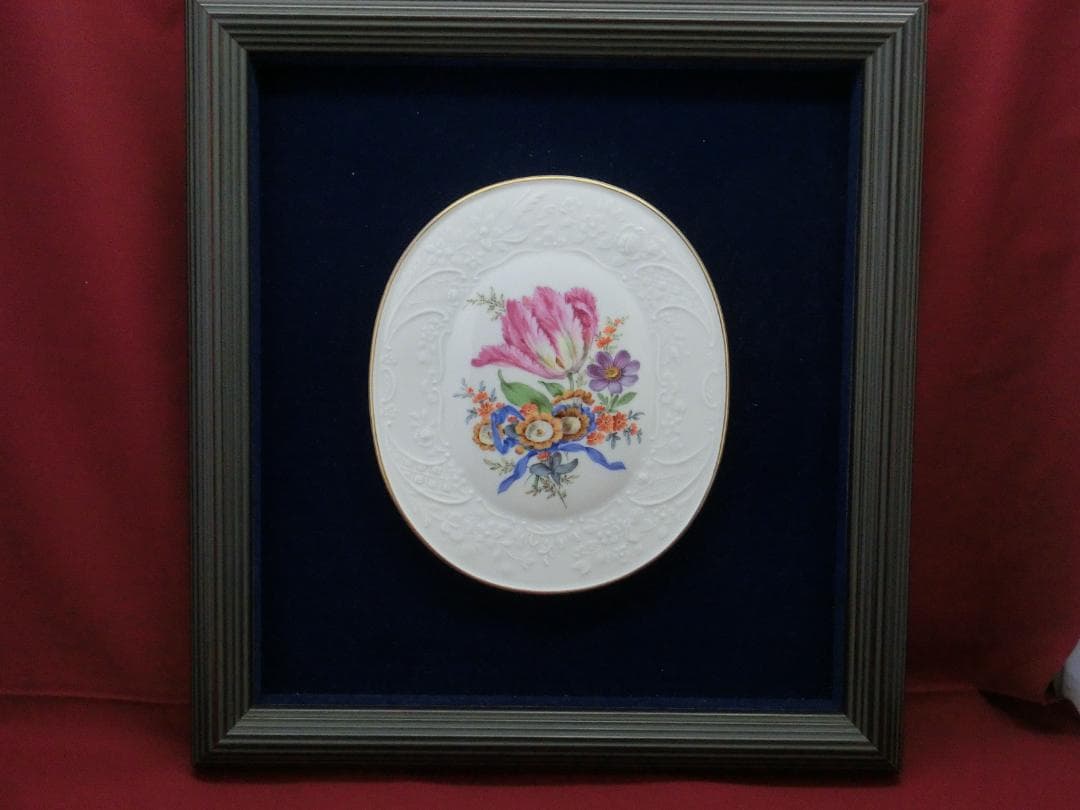【マイセン】花文レリーフ陶板画