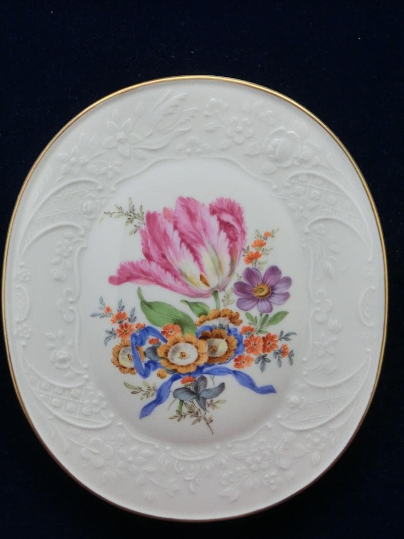 【マイセン】花文レリーフ陶板画