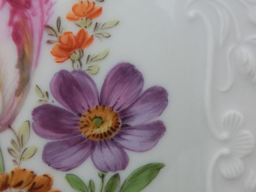 【マイセン】花文レリーフ陶板画