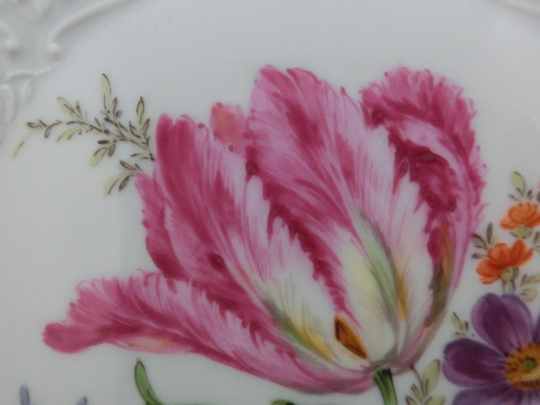 【マイセン】花文レリーフ陶板画