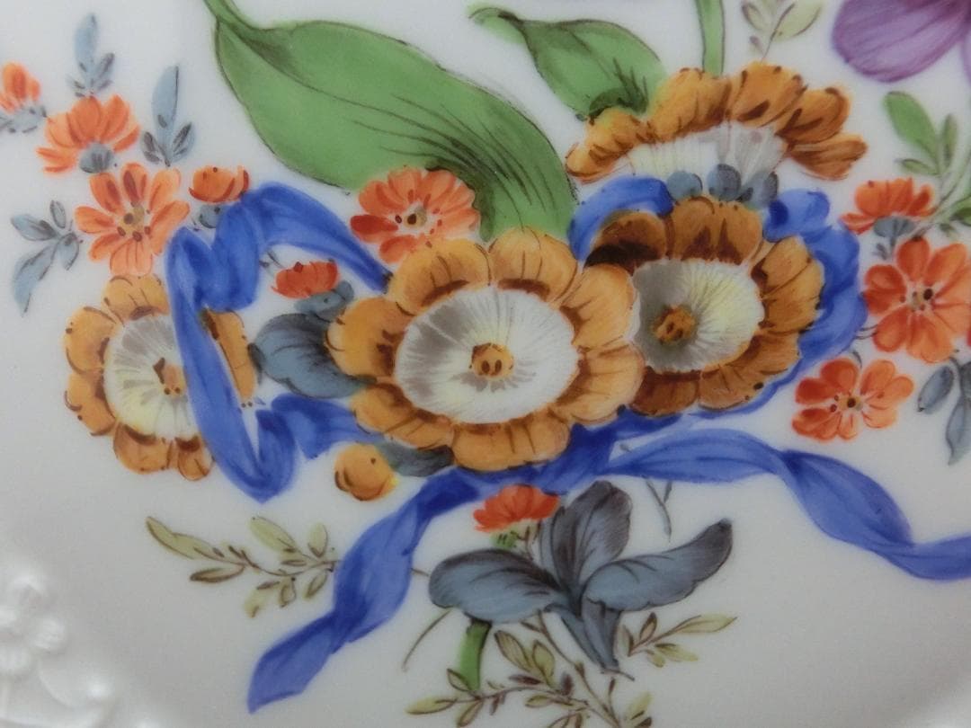 【マイセン】花文レリーフ陶板画