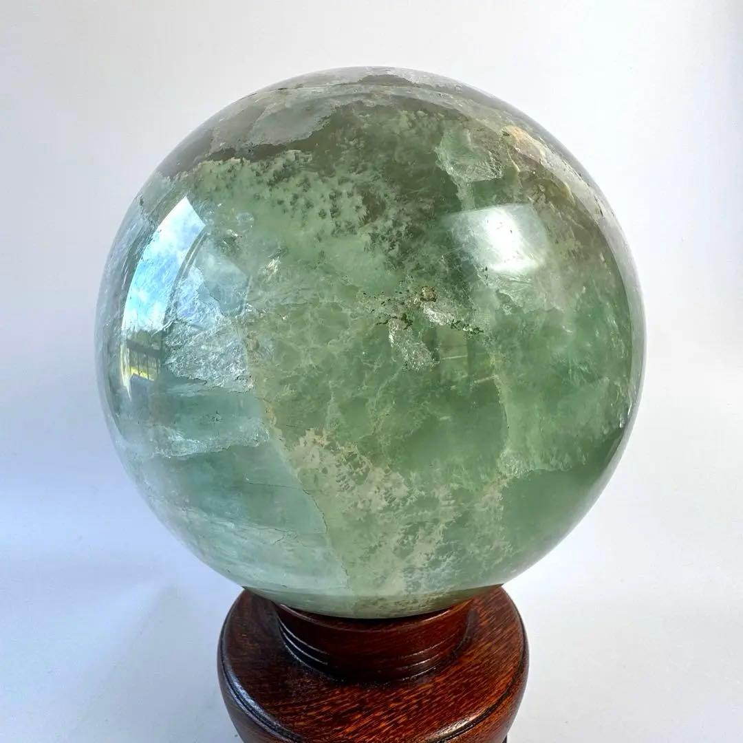 【大型】鑑賞石　フローライト　10.9kg 蛍石　丸玉　大玉　台座　木箱