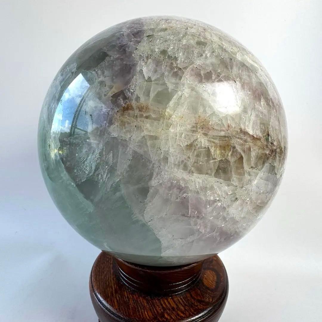 【大型】鑑賞石　フローライト　10.9kg 蛍石　丸玉　大玉　台座　木箱