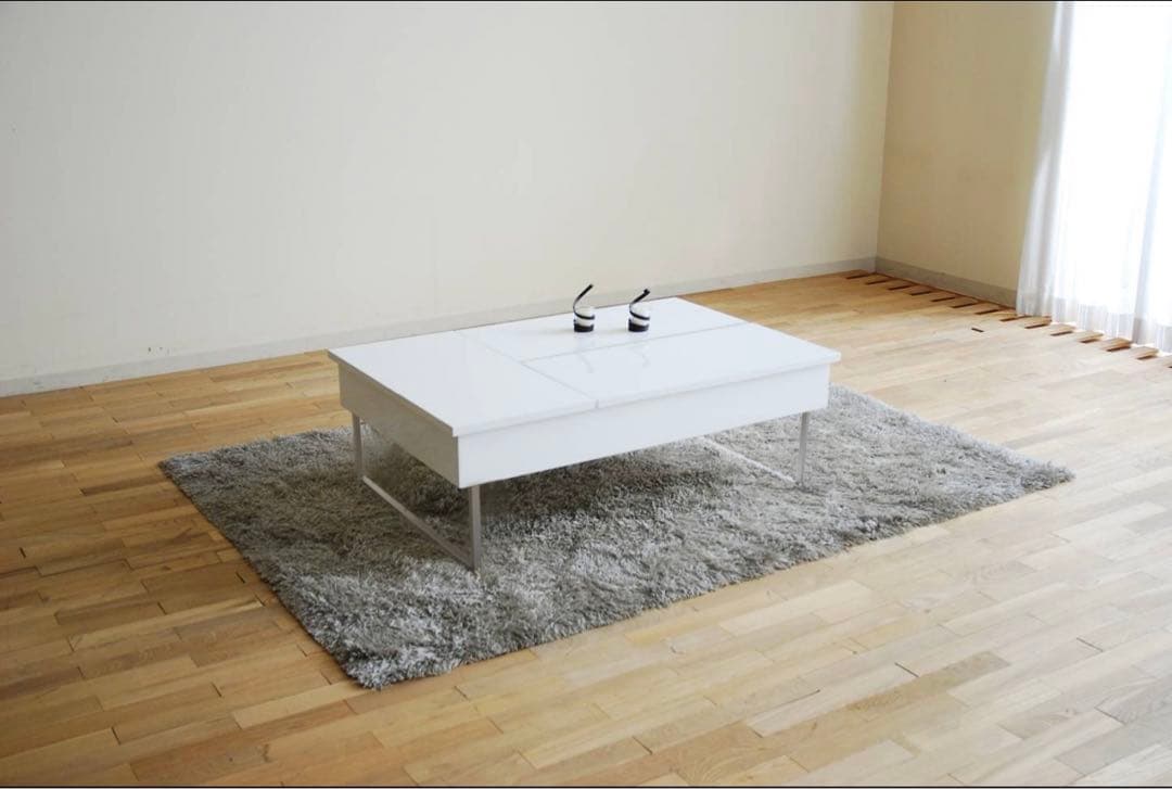 送料無料【美品】デュエ ピアノ塗装センターテーブル リビングテーブルホワイト鏡面