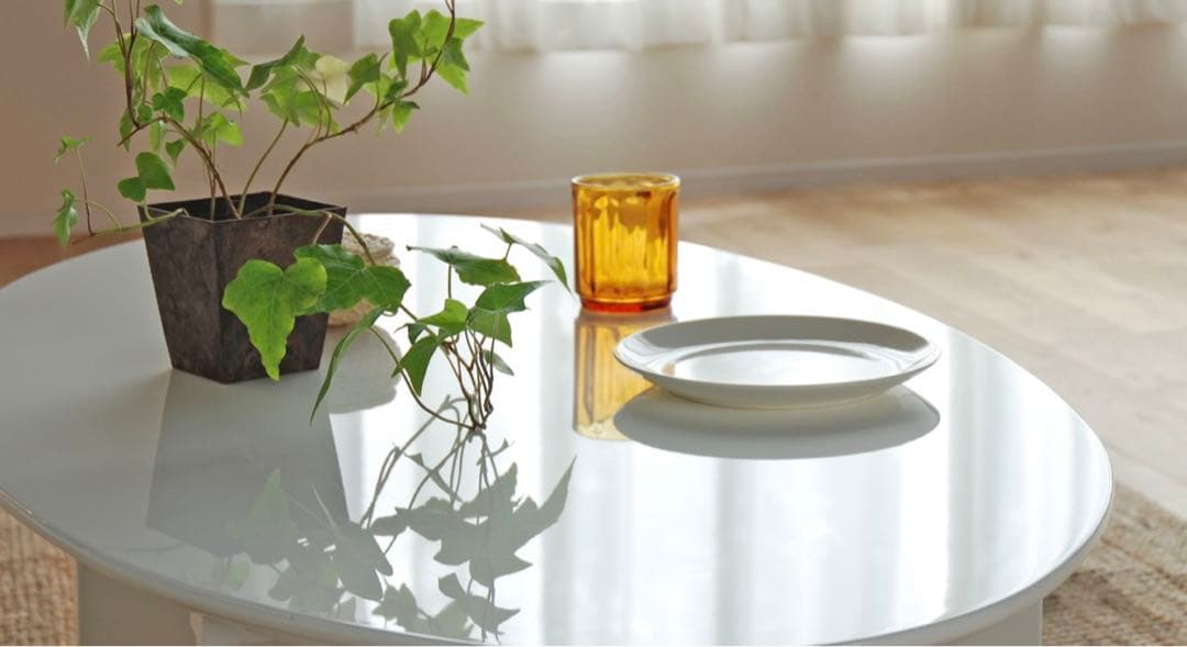 送料無料【美品】デュエ ピアノ塗装センターテーブル リビングテーブルホワイト鏡面