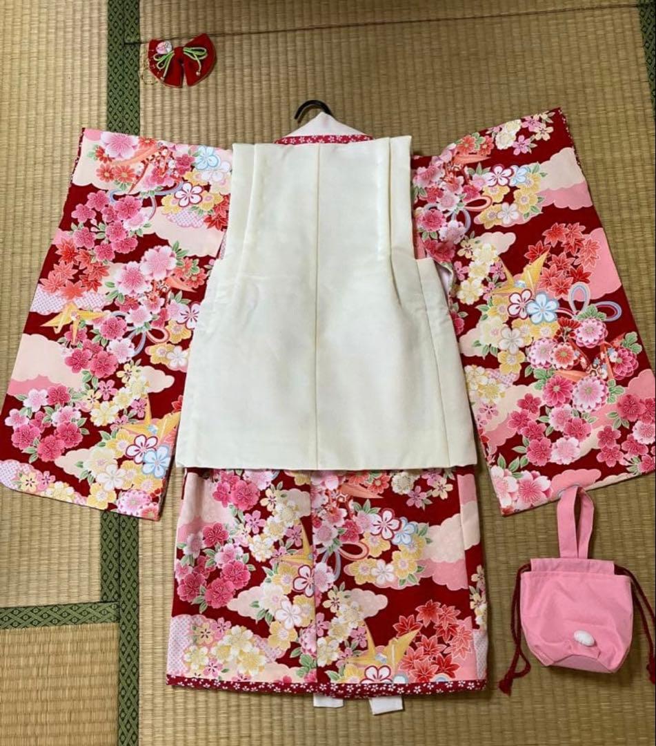 七五三3歳　女の子　着物セット　髪飾り付き