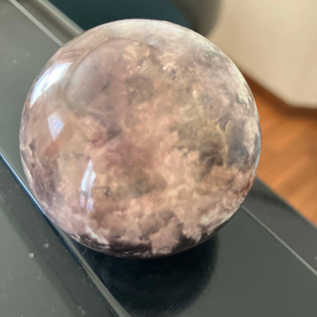 美！オーラライト23とフローライト　共生　スフィア　天然石置物　E192