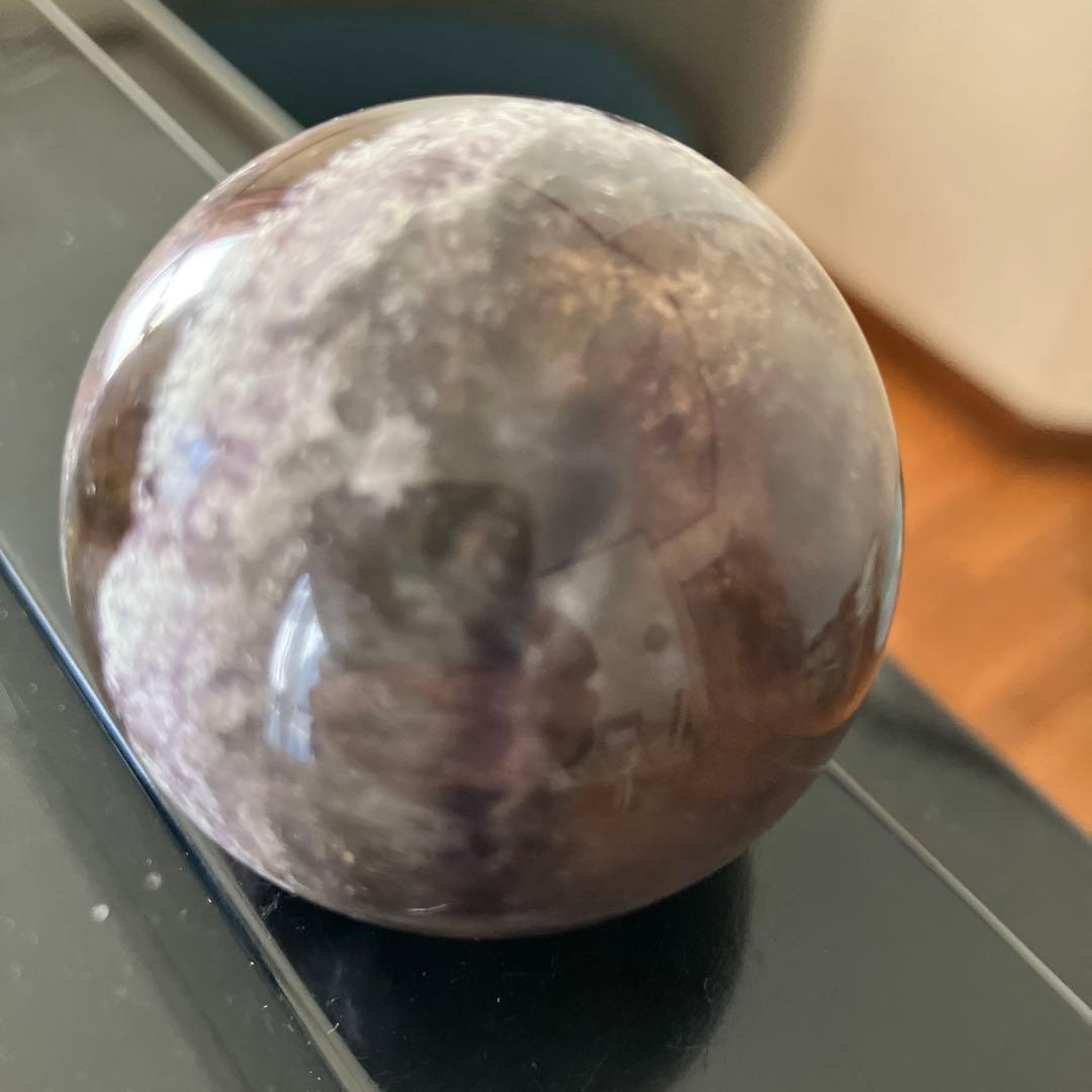 美！オーラライト23とフローライト　共生　スフィア　天然石置物　E192