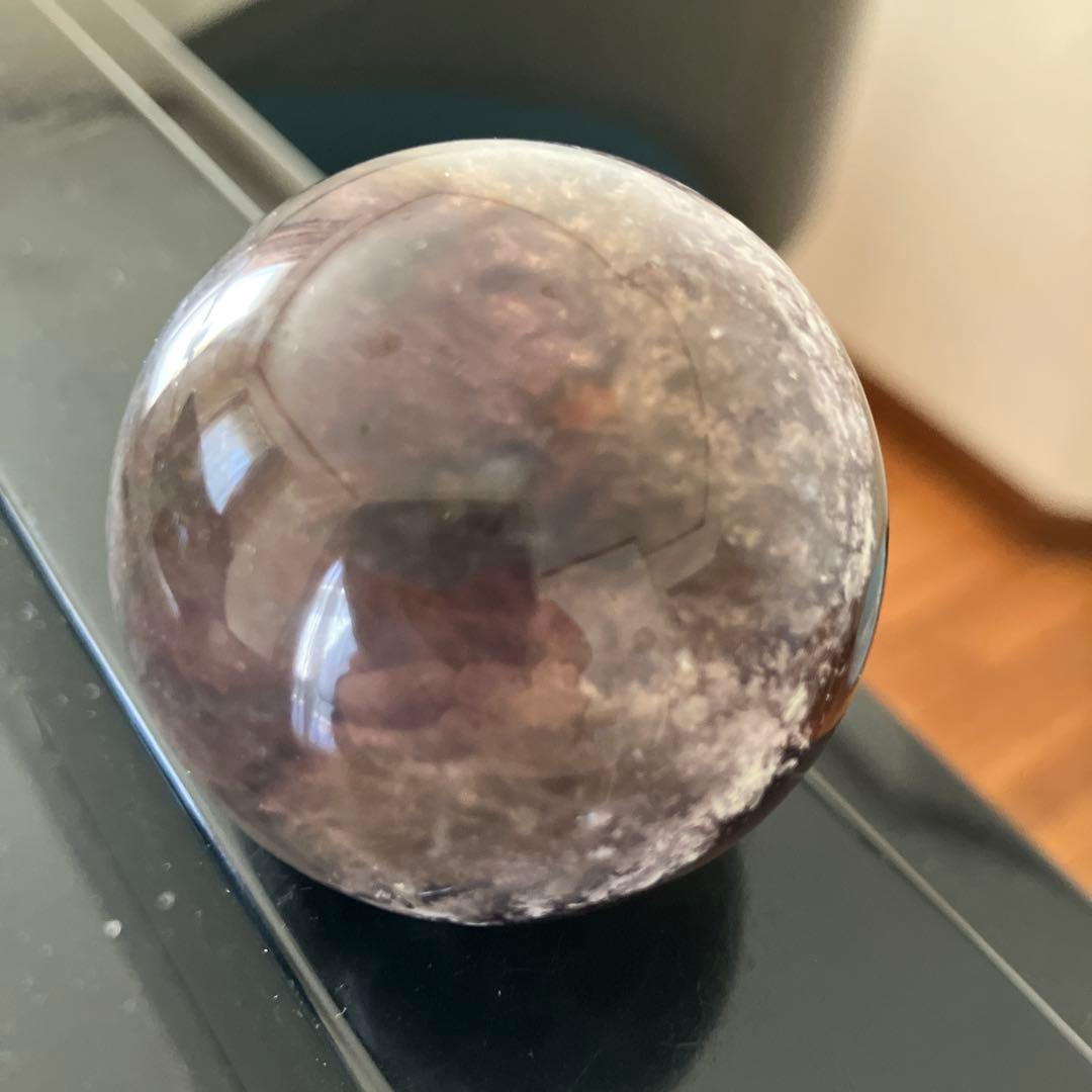 美！オーラライト23とフローライト　共生　スフィア　天然石置物　E192