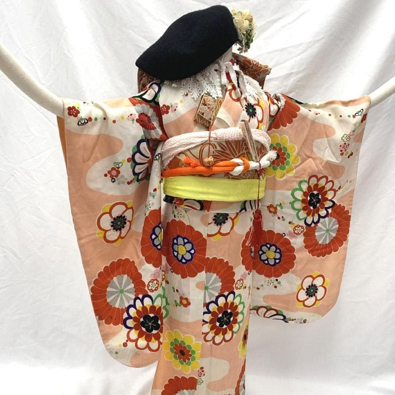 410ag63■七五三 七歳 女児 アンティーク着物&アンティーク丸帯■u