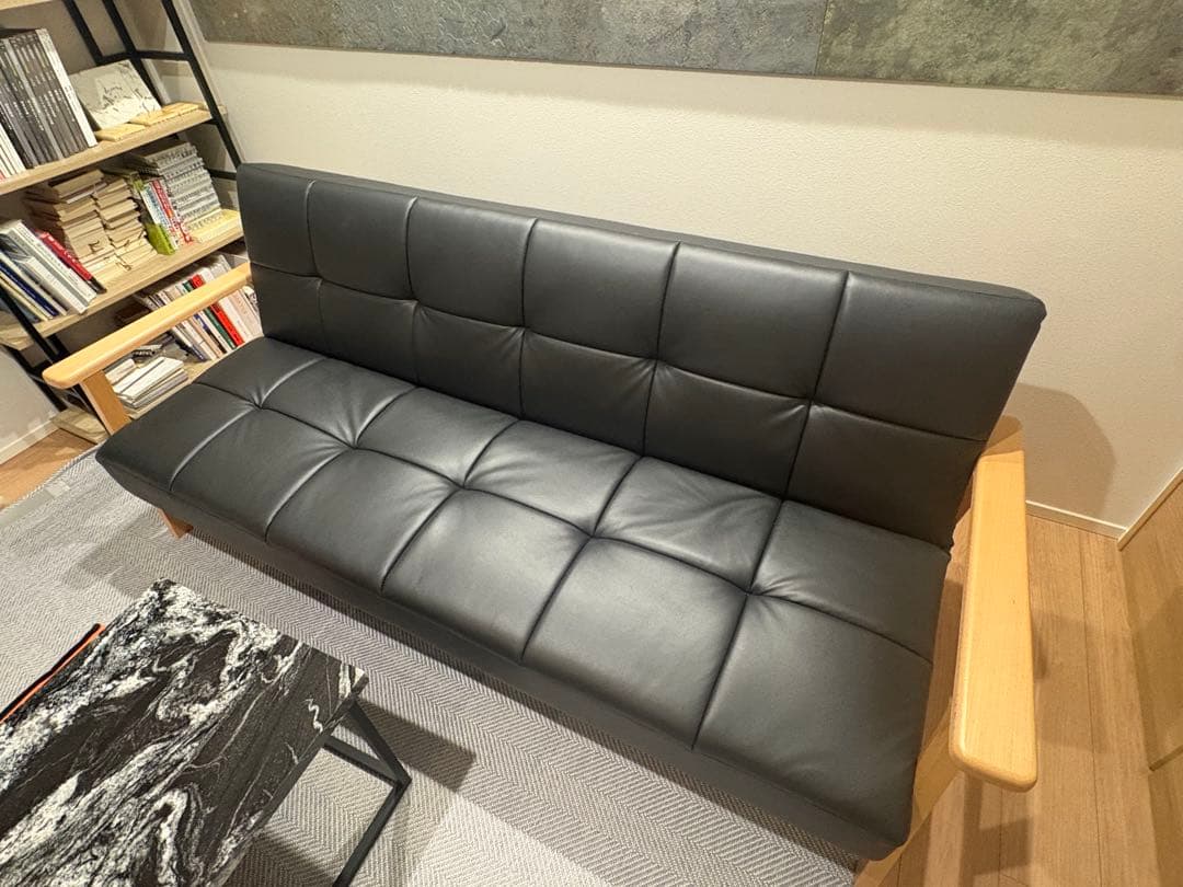 リクライニング ソファーベッド／2WAY／合皮／ブラック　取りに来れる方のみ