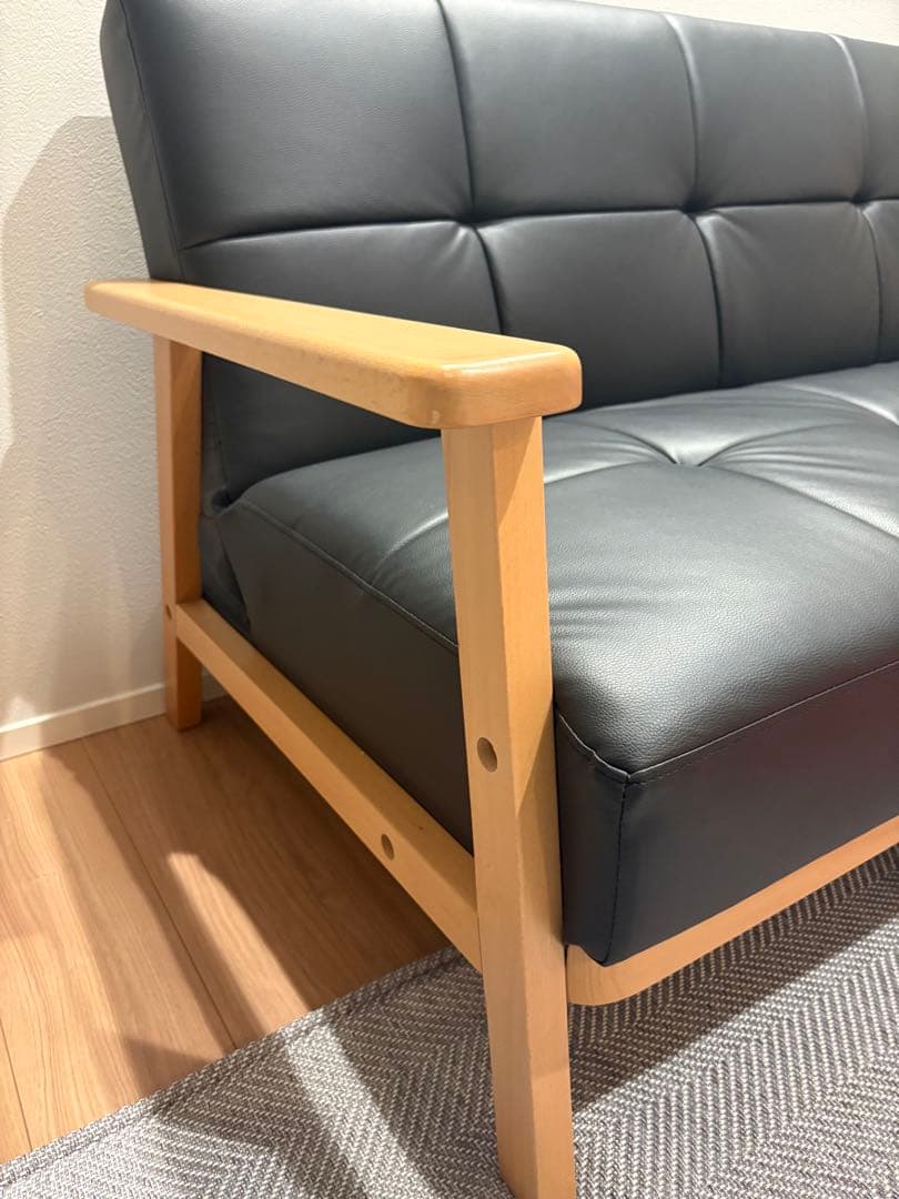 リクライニング ソファーベッド／2WAY／合皮／ブラック　取りに来れる方のみ