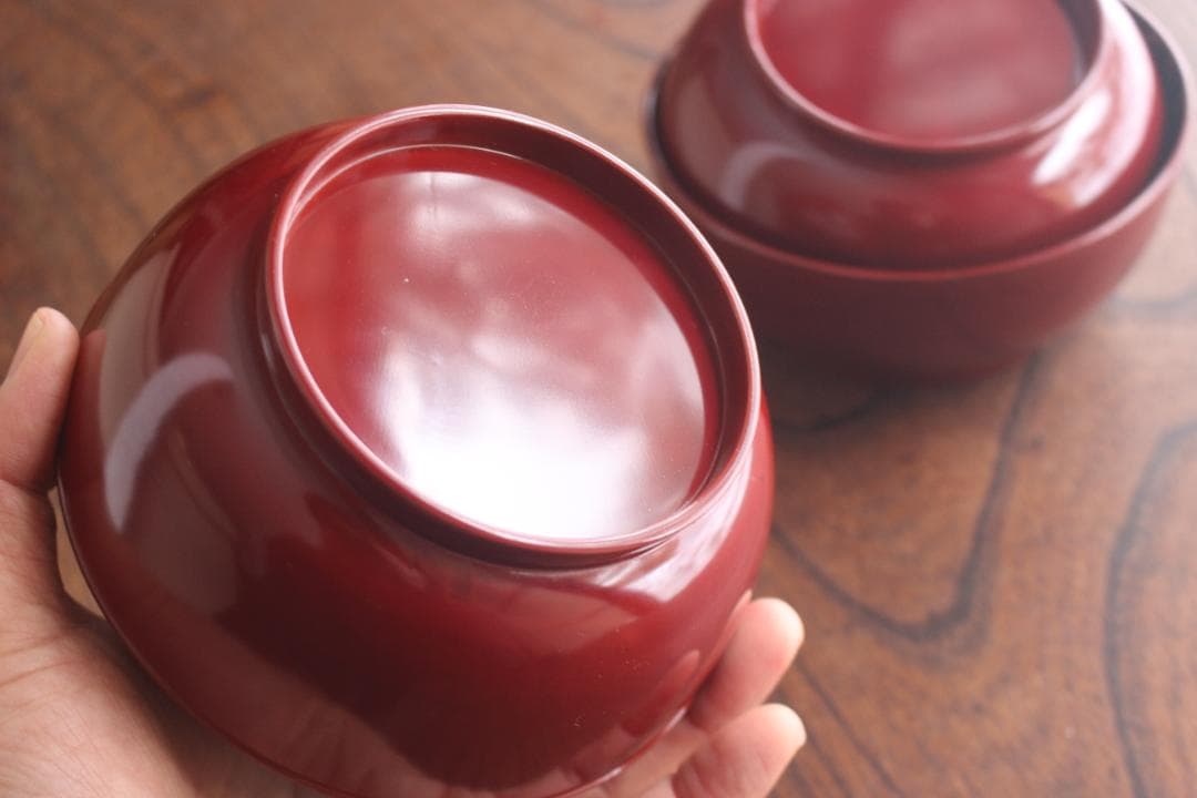 デッドストック！極上紅溜に優美な桐花蒔絵の映えるお椀2点（検輪島塗