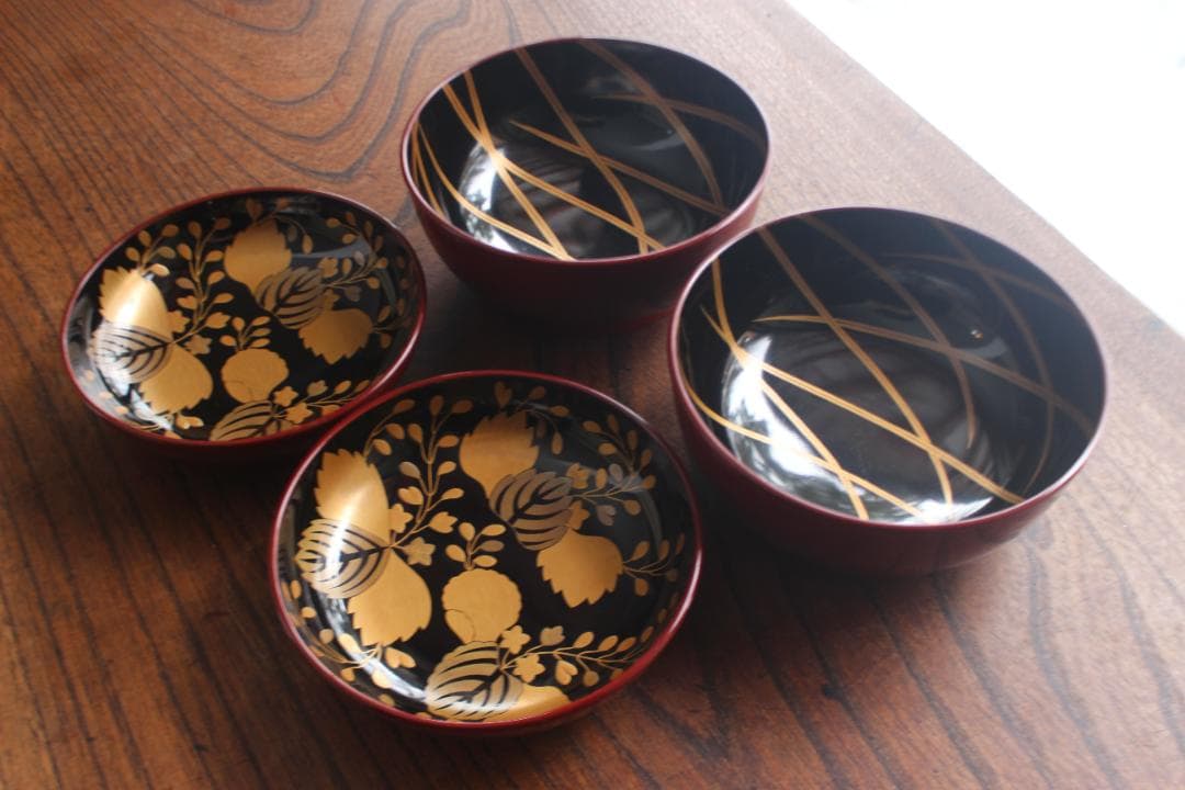 デッドストック！極上紅溜に優美な桐花蒔絵の映えるお椀2点（検輪島塗