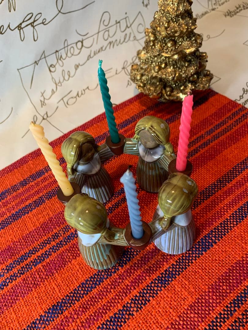 ゲーベル人形　西ドイツ製　陶器置物　1965年のレアな女の子輪キャンドルスタンド