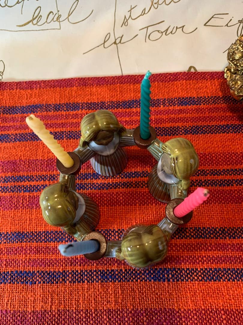 ゲーベル人形　西ドイツ製　陶器置物　1965年のレアな女の子輪キャンドルスタンド