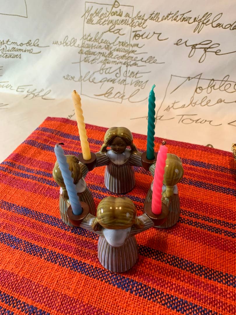 ゲーベル人形　西ドイツ製　陶器置物　1965年のレアな女の子輪キャンドルスタンド