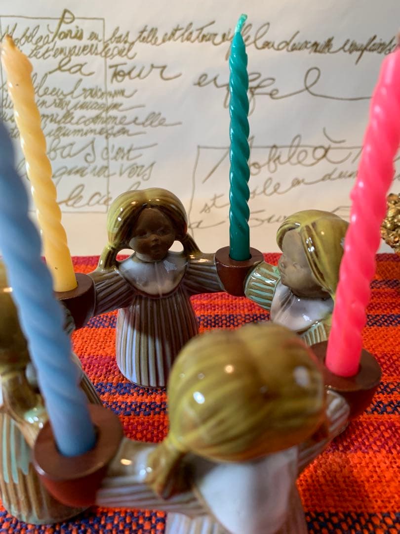 ゲーベル人形　西ドイツ製　陶器置物　1965年のレアな女の子輪キャンドルスタンド