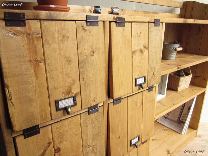 サイズオーダー可！超ワイド6枚パタパタキャビネット●ナチュラルブラウン●受注製作