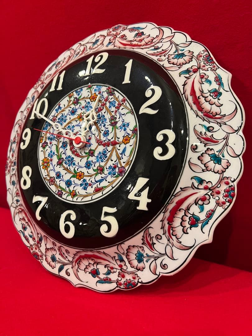 トルコ雑貨【アヴァノス陶器　壁掛け時計　カラフル】