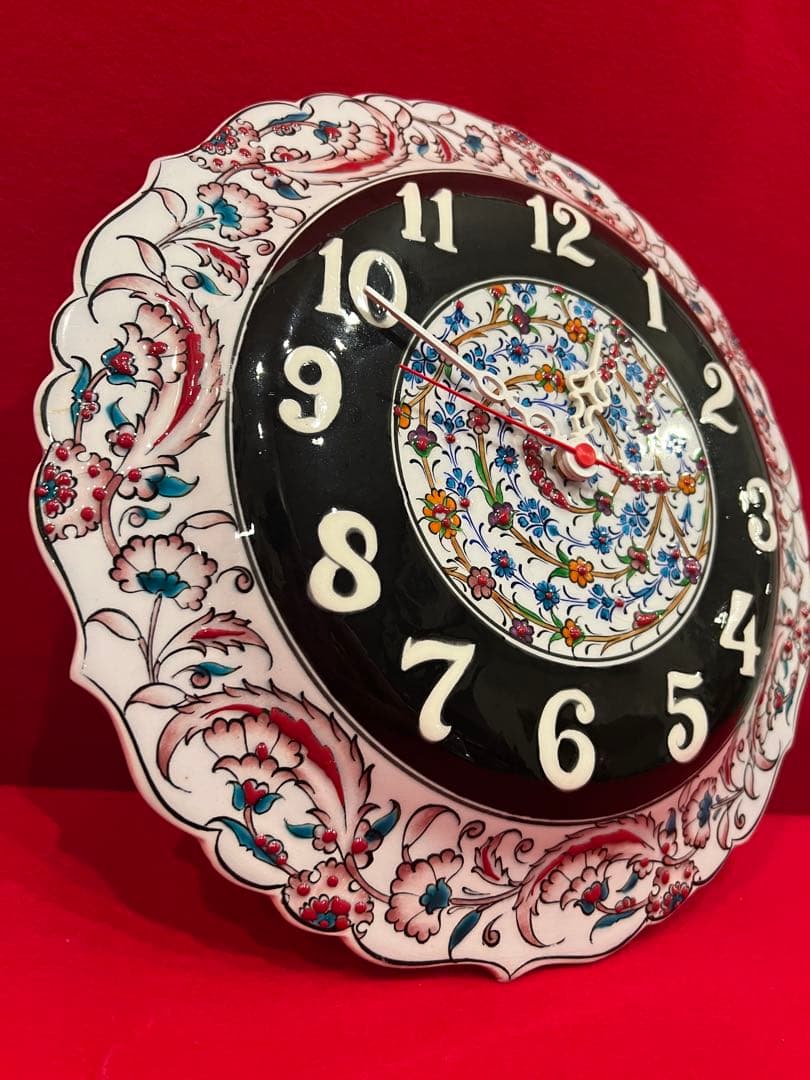 トルコ雑貨【アヴァノス陶器　壁掛け時計　カラフル】