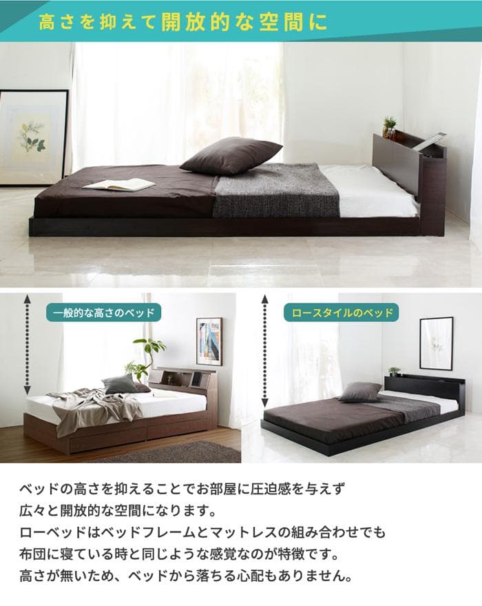 Lonnie【ロニー】USB宮付きフロアベッド シングル　ダブル