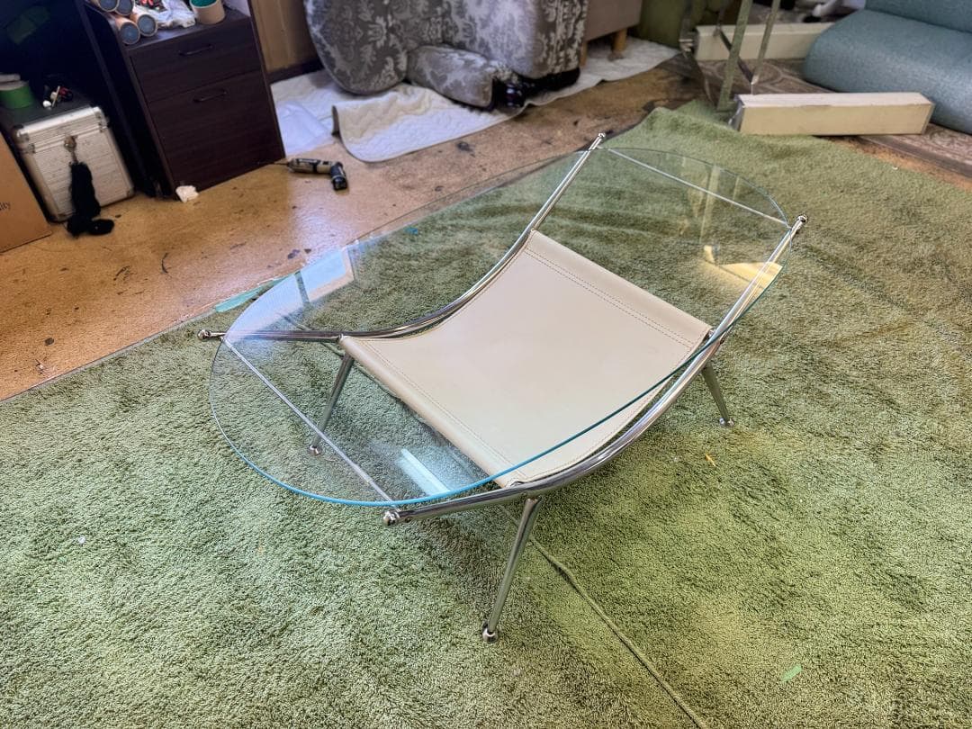 ローテーブル　センターテーブル　ガラス　ミッドセンチュリー　スペースエイジ