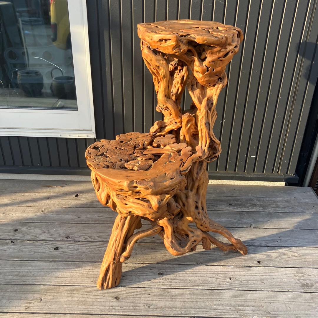 昭和レトロ 天然木 一刀彫 花台 飾り棚 ディスプレイラック 大型置物 オブジェ
