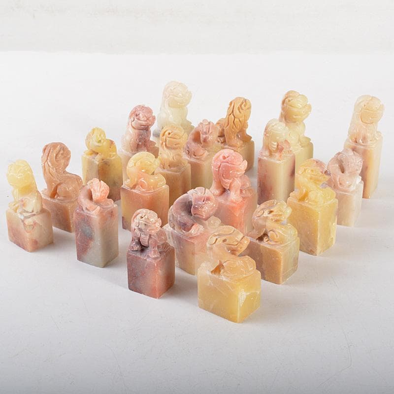 中国　玉石寿山石彫刻　神獣摘　印材　20点まとめて　C　6407E