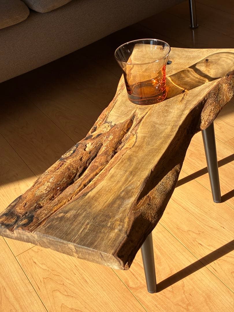 【希少】国産 黒柿（くろがき）無垢一枚板 サイドテーブル（訳あり）