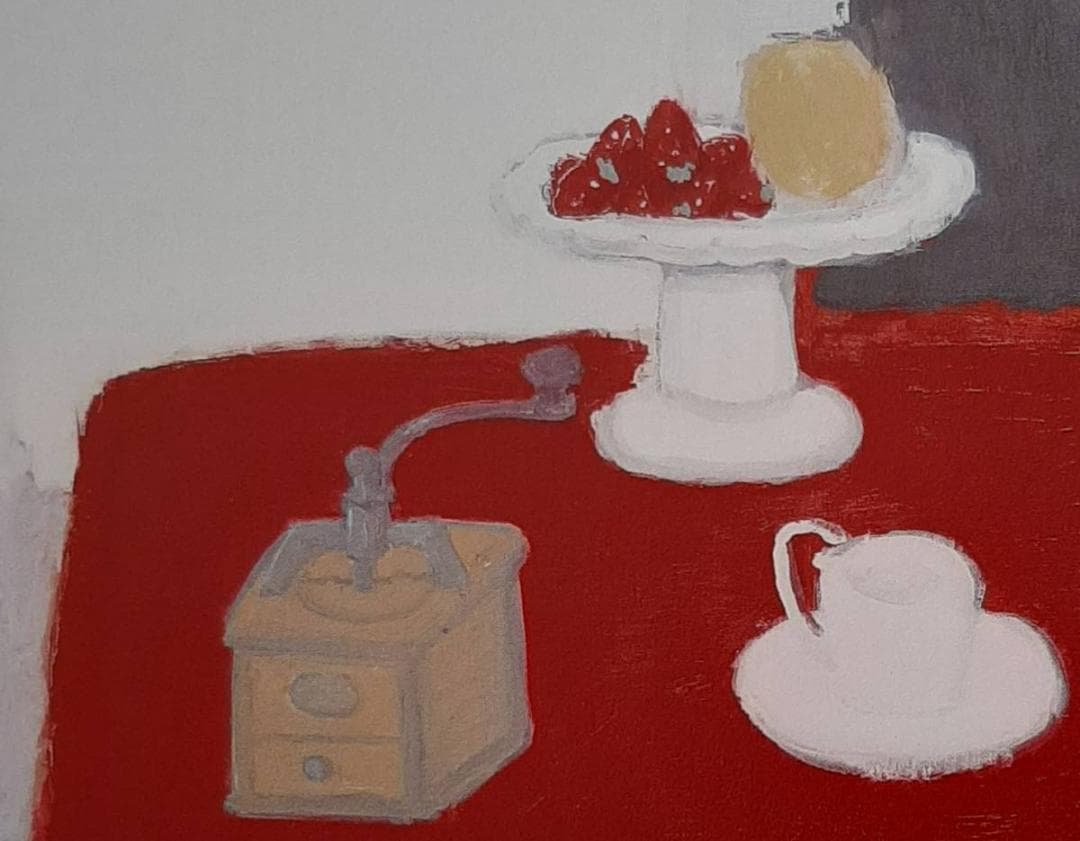 柴田謙治郎、「赤いテーブルの静物」、希少画集の額装画、四季、風景