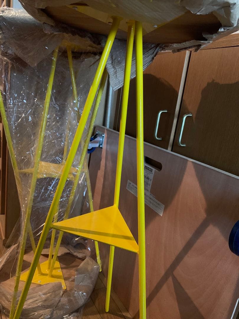 トリポットテーブル パインウッド天板 足イエロー 3点セット 高さ90cm